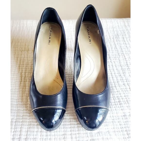 Tahari Laurie Cap Toe Platform Pumps Black Size 7.5 - Picture 1 of 7